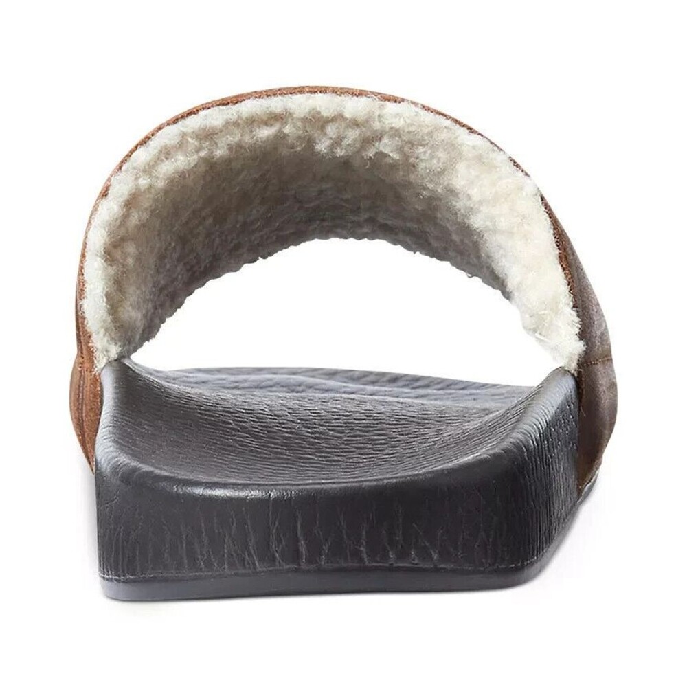 NWOB POLO RALPH LAUREN MEN'S SANDALS Suede Sherpa Lined Logo Slide SNUFF CAYSON - Picture 4 of 10